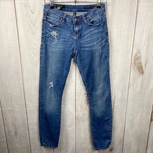 WILLIAM RAST Mid Blue Wash Distressed Skinny Jeans - Size 25